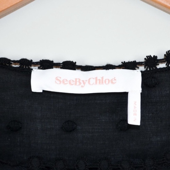 See By Chloé Embroidered Bell Sleeve Blouse Black 4 - Picture 12 of 14